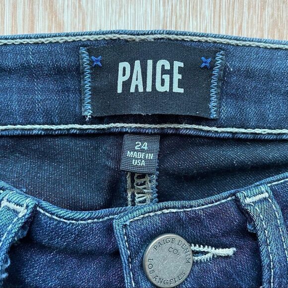 Paige Hoxton Ankle 9” Rise Dark Blue Skinny Jeans - Picture 4 of 11